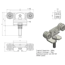 MEA Doppelrolle Laufwagen Gr. 3 verzinkt/chrom