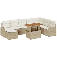 VidaXL 9-teiliges Garten-Ess-Set mit Kissen Beige Poly Rattan Akazie