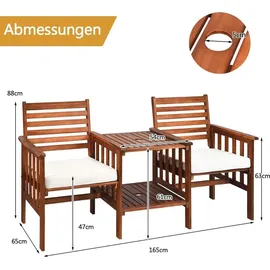 komfotteu Gartenbank 2-Sitzer mit Tisch 160 x 60 x 90 cm Braun