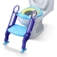 Aufun toilettensitz kinder toilettentrainer mit verstellbarer Treppe Klappbarer Toilettensitz Mit einem PU Kissen geeignet für Toiletten mit 38-42 cm für Kinder von 1-7 Jahren Blau Lila