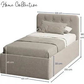 home collective Polsterbett 100x200 cm Doppelbett Bett mit verstellbarem Lattenrost & Bettkasten, gepolstertes Kopfteil, Germany | Beige