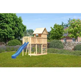 Karibu Stelzenhaus Frieda mit Wellenrutsche und Kletterwand Blau