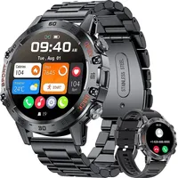 Smartwatch Herren mit Metallband 1,39 Zoll Militär mit Herzfrequenz für Android iOS 100+ Sportmodi Fitnessuhr IP67 Wasserdicht Bluetooth Anrufe - Schwarz