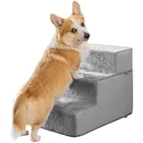 Hundetreppe für kleine Hunde - 3 Stufen Hunde Treppe 43cm hoch - Schaumstoff Hundetreppe Sofa - Sicher und stabil - Abnehmbarer waschbarer Bezug - Anti-Rutsch-Boden - Haustiertreppe Hund Hellgrau