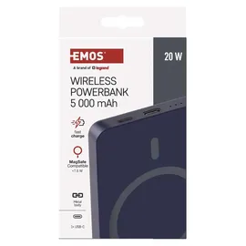 EMOS Powerbank 5 000 mAh WI 522 mit Magnet - magnetischer externer Akku mit Passthrough und Wireless-Charging USB-C-Ausgang inkl. USB-Datenkabel - für iPhone, iPad, Smartwatches - blau