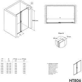Bernstein Nischendusche mit Schiebetür NT806 FLEX Nano Graues Glas Schwarz Matt 8mm 120cm