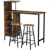 Vicco Bartisch-Set Fyrk, Schwarz/Eiche rustikal 121.5 x 40 cm mit 2 Hocker