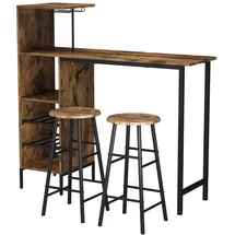 Vicco Bartisch-Set Fyrk, Schwarz/Eiche rustikal 121.5 x 40 cm mit 2 Hocker