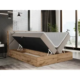 MKS Meble Boxspringbett 160x200 mit Bettkasten, Polsterbett 160x200 mit Matratze H4, Boxspringbett 160x200 mit Kopfteil, Boxspringbett mit Massivholz - Gunar... - Beige