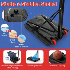 Costway Basketballständer 228-265 cm höhenverstellbar, Basketballkorb mit Ständer & 2 Rädern, Korbanlage für Kinder, Erwachsene, mobiles Baske...