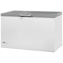 Tiefkühltruhe ICEMAN | 1x abschließbare Edelstahldeckel +LED | 407L, HxBxT 84x131,6x74,3cm | -18/-24°C | Weiß/Edelstahl | + CHEFGASTRO Geschirrtuch