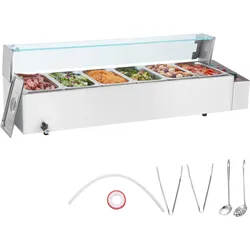VEVOR Speisenwärmer Chafing Dish Gastronormbehälter 6x5Qt Buffet Glasschild