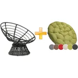 sunnypillow Papasansessel | Rattansessel mit Kissen rund Durchmesser 120 cm | gemütlicher Loungesessel drehbar für Wohnzimmer | Balkon Sessel Korbsessel Rattan Lesesessel | Outdoor/Indoor | Grün