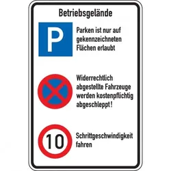 Schild I Betriebsgeländeschild, mit 3 Verkehrszeichen, Aluminium RA0, reflektierend, 600x900mm, DIN 67520, nach StVO