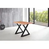 Esstisch Baumkante massiv Akazie natur 120 x 80 X-Gestell schwarz LUBIN - Naturbelassen