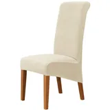 Große Stuhlhussen Samt Plüsch Für Esszimmerstühle, XL Stuhlbezug Stretch Hoher Rücken Schonbezüge Für Stuhl, Stuhlschutzbezüge Set Für Hochzeit (Beige,6 PCS)