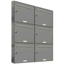 AL Briefkastensysteme Wandbriefkasten 6er Premium Briefkasten Aluminiumgrau RAL 9007 für Außen Wand 2×3 S grau