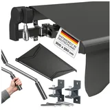 STEELSØN Gelenkarmmarkise Kestria wetterfest & blickdicht (300x250 cm, anthrazit) mit Aluminium-Kassette & Wandhalterung, langlebiges Kunstftoffgewebe