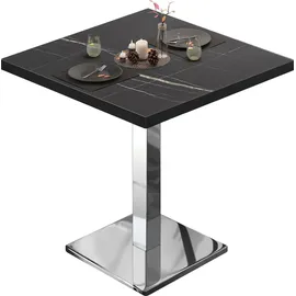 GGM Möbel Bistrotisch 80 x 80 x 75 cm Schwarz Marmor/Edelstahl