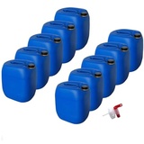 kanister-vertrieb® 10 Stück 30 L Kanister Wasserkanister Kunststoffkanister blau DIN61 + Hahn + Etiketten