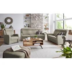 Polstergarnitur VILLA BECK "Varese", grün (14 stone), Microfaser, Kopfteilverstellung, Sitzmöbel-Sets, Kopfteilverstellung, Set aus 3-Sitzer und 2x Sessel, in Sitzhöhe 46