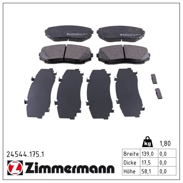 ZIMMERMANN Bremsbelagsatz, Scheibenbremse 245441751 Vorderachse für Ford MAZDA MITSUBISHI LINCOLN
