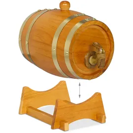 Relaxdays Whiskyfass, 1,25 l, Holz, Schnapsfass mit Bock & Zapfhahn, für Wein, Spirituosen, Deko Holzfass, Hellbraun