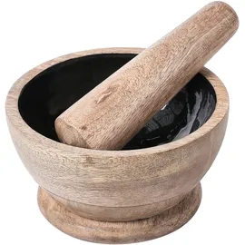 Beliani Mörser und Stößel QENA Mango Holz Braun/Schwarz