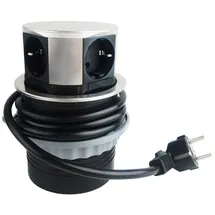 ChiliTec Versenkbare Einbausteckdose mit 4 Steckdosen 230V 150cm Kabel, Mehrfachsteckdose mit Stecker Silber