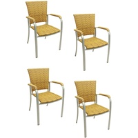 4x KONWAY® ARUBA Stapelsessel Tabaco Premium Polyrattan Garten Sessel Stuhl Set