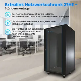 Extralink Rackmount-Schrank 27U 600x600 Schwarz stehend, Freistehendes Gestell,