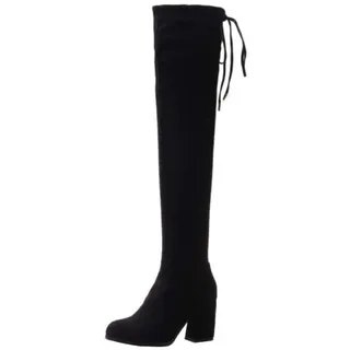 Onewus Damen Overknee-Stiefel mit Blockabsatz und Abgerundeter Spitze (Schwarz, 44 EU) - 44 EU
