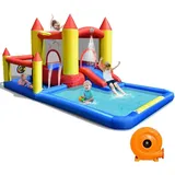 Hüpfburg mit 480W Geblaese,mit Rutsche & Planschbecken, Aufblasbares Spielburg, Hüpfschloss für Kinder, Springburg Outdoor 400 x 280 x 195 cm