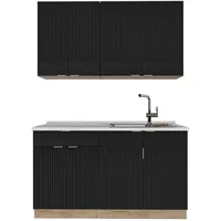 Vicco Küchenzeile Fame-Line 140 cm Schwarz gestreift/Goldkraft Eiche