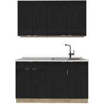 Vicco Küchenzeile Fame-Line 140 cm Schwarz gestreift/Goldkraft Eiche