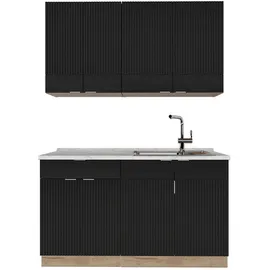 Vicco Küchenzeile Fame-Line 140 cm Schwarz gestreift/Goldkraft Eiche