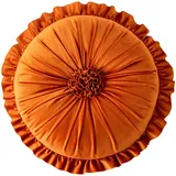 Fouriding Rundes Kissen, Samt, gerüscht, Blumenkissen, Bodenkissen, Heimdekoration, Kissen für Sofa, Stuhl, Bett, Wohnzimmer, 35 x 35 cm, Orange