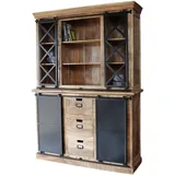 Schrank SELCE massiv Mangoholz & Eisen Vitrine Buffet Industrial Schiebetüren
