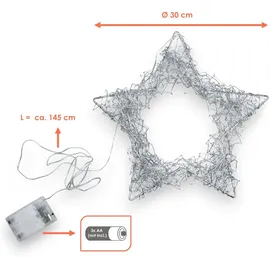 Spetebo Silberner Draht Stern beleuchtet mit 30 LED - Batterie und Timer