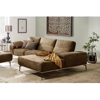 Ecksofa W.SCHILLIG "run" Sofas Gr. B/H/T: 319cm x 88cm x 178cm, Stoff S37, Recamiere rechts, mit Sitztiefenverstellung, braun (chocolate s37) mit Holzsockel, Füße in Bronze pulverbeschichtet, Breite 319 cm