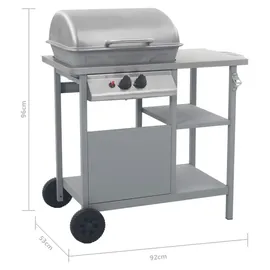 vidaXL Gasgrill mit Beistelltisch auf 3 Ebenen silber 47393
