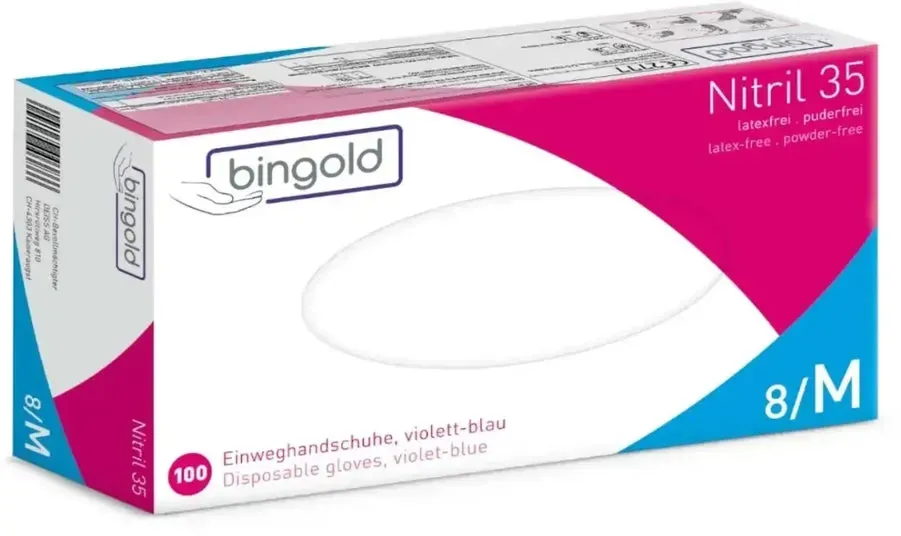 BINGOLD Nitril 35 Einweghandschuhe Violettblau puderfrei 100 Stück - XXL