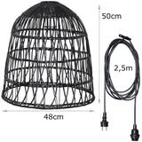 MARELIDA Lampenschirm BELL Rattanstil outdoor mit E27 Fassung H: 50cm schwarz für Außen