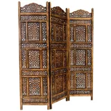 Marrakesch Orient & Mediterran Interior Orientalischer Paravent Raumteiler aus Holz Abhinava 150 x 180cm hoch in Braun | Indischer Trennwand als Raumtrenner oder Dekoration im Zimmer oder Sichtschutz im Garten, Terrasse oder Balkon