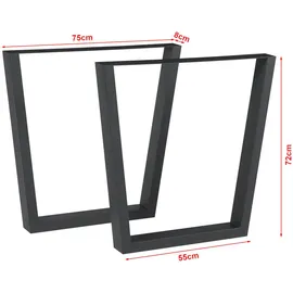 [en.casa] Tischgestell 2er Set Lalling 72x55/75cm Schwarz