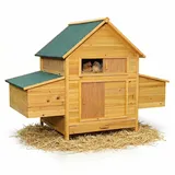 Mucola Hühnerstall XXL 160x115,5 cm Holz Natur – Hühnerhaus mit Freilauf & aufschiebbarem Fenster, abnehmbares Dach – wetterfest Indoor Outdoor – Geflügelstall Hasenstall Kaninchenstall Kleintiere