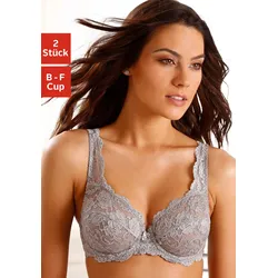 Bügel-BH PETITE FLEUR, Damen, Gr. 80, Cup D, grau (steingrau, weiß), Spitze, Obermaterial: 80% Polyamid, 20% Elasthan, feminin, BHs BH BH-Set Bügel-BH Dirndl-BH Spitzen-BH Spitzenwäsche, aus Spitze, Dessous