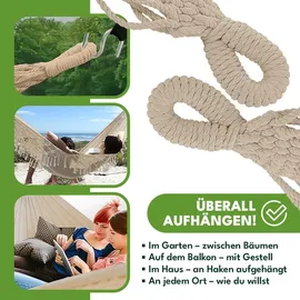 OEM Gartenhängematte Im Brasilianischen Boho-Stil 190x150 cm, Beige, 120 kg Belastbarkeit, Mit Fransen, Aufbewahrungstasche 2 Seilen, Baumwolle-Polyester, Outdoor Indoor