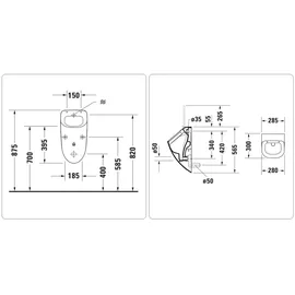 Vigour DERBY Urinal Zulauf verdeckt mit SoftClose Deckel, Ablaufgarnitur und Zulaufgarnitur