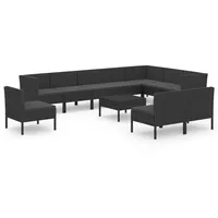 vidaXL 11-tlg Garten-Lounge-Set mit Auflagen Poly Rattan Schwarz